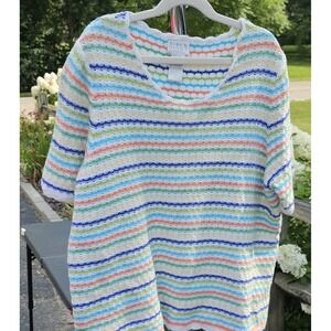 Koret Francisca Sweater Multicolor Striped Embroidered Size Small